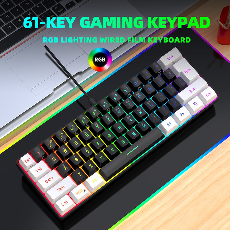 Snpurdiri 60% Wired Gaming Keyboard with RGB Backlit, Ultra-Compact 61-Key Membrane Keyboard, Portable Design for PC/Mac Gamers and Typists, USB-A Connectivity, No Battery Required