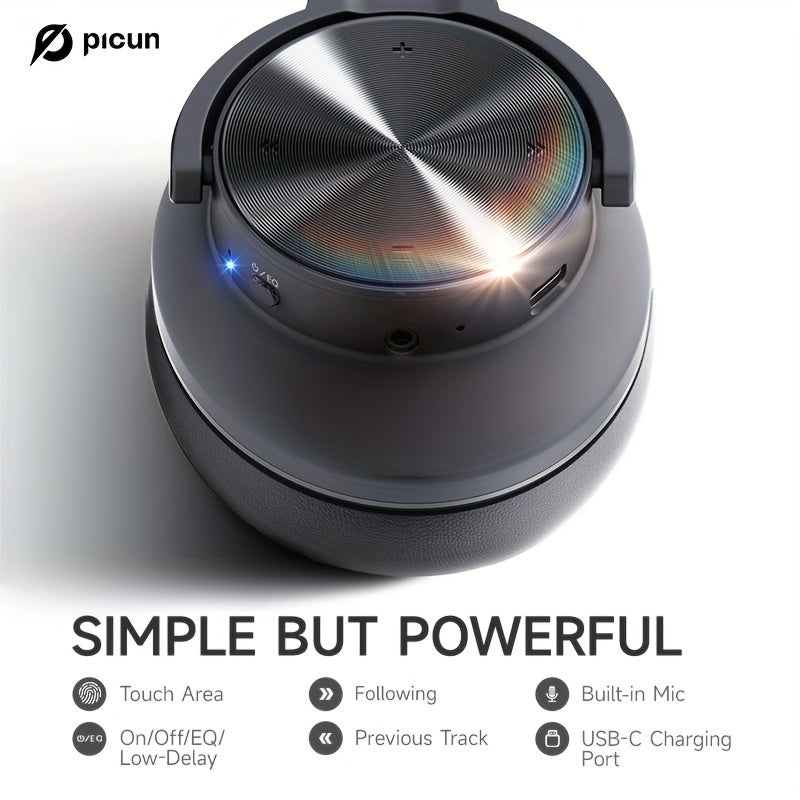 1pc Picun B8 Wireless Headphones with 120H Playtime, Foldable Design, Sound Isolation, 3 EQ Modes, Type-C, Compatible with Laptops, Gaming, Travel & Office - Non-Waterproof, Push Button Control, Condenser Mic, 1000mAh Recharg