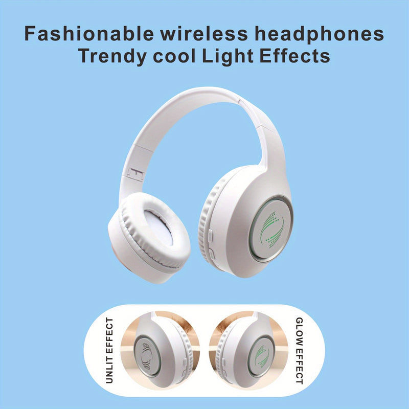 Wireless Over-Ear Headphones with LED Lights, Long Battery Life, High Fidelity Stereo Sound, Compatible with 3.5mm Jack, Wireless Function, Capacitive Microphone, for Gaming, Running, Adult Use