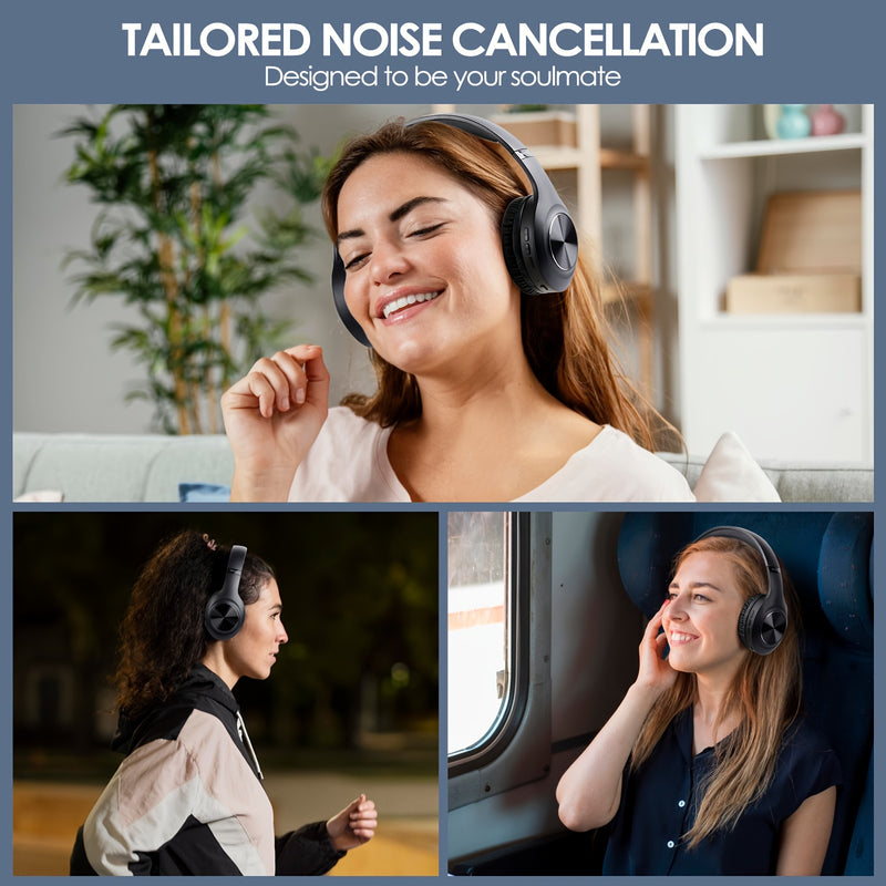 Siindoo Active Noise Cancelling Wireless Headphones - Foldable Over-Ear Headset with Tangle-Free Cable, 3.5mm Jack, Built-In Condenser Mic, Volume Control, Compatible with Cellphones for Office, Travel & Calling, Long-Lasting