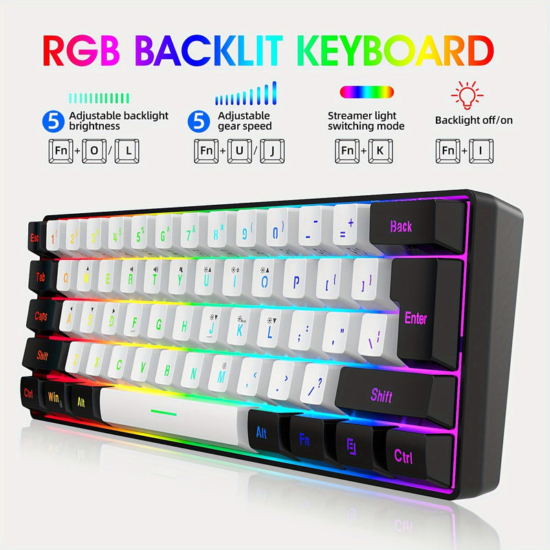 Snpurdiri 60% Wired Gaming Keyboard with RGB Backlit, Ultra-Compact 61-Key Membrane Keyboard, Portable Design for PC/Mac Gamers and Typists, USB-A Connectivity, No Battery Required