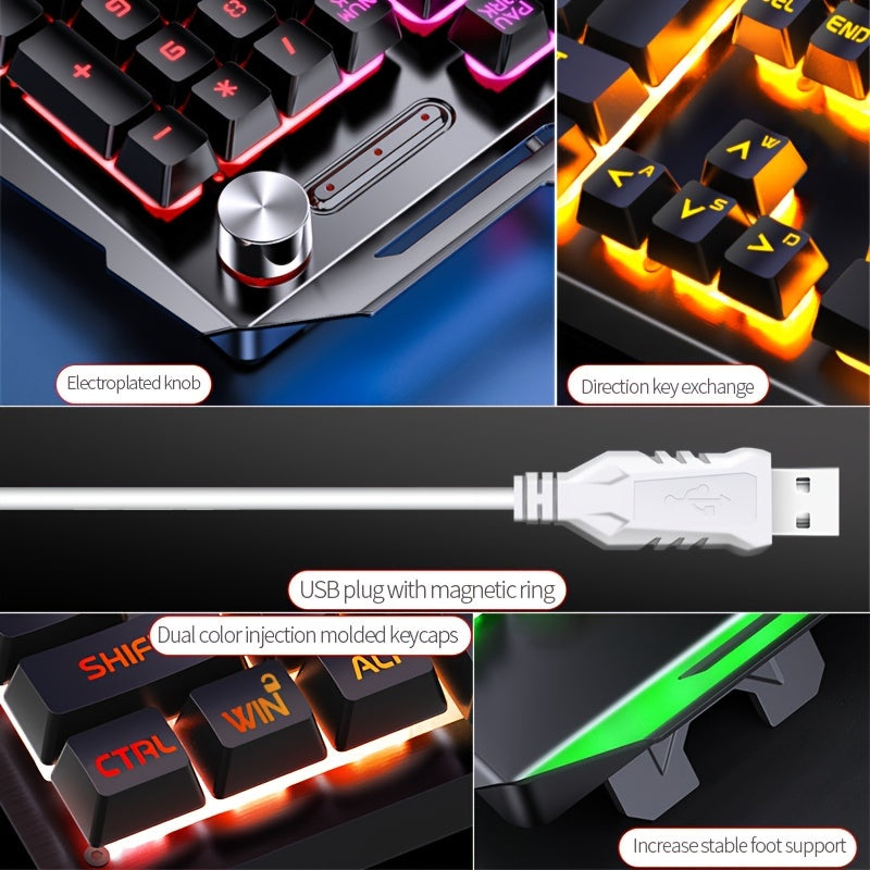 YINDIAO V2 Computer Wired Keyboard E-sports Gaming Typing Office Universal USB Plug-in Hair Light Keyboard Available For Windows System