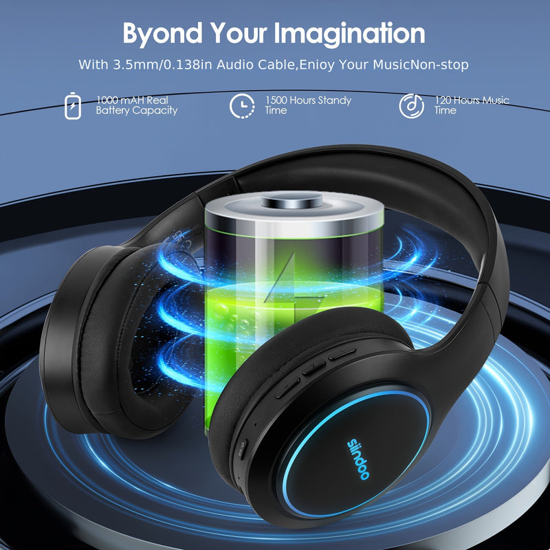 Siindoo Wireless Headphones, With 1000mAh Battery Capacity, 120-hour Playtime, 3 EQ Modes, With Built-in High-fidelity Microphone, Suitable For Mobile Phone/Computer