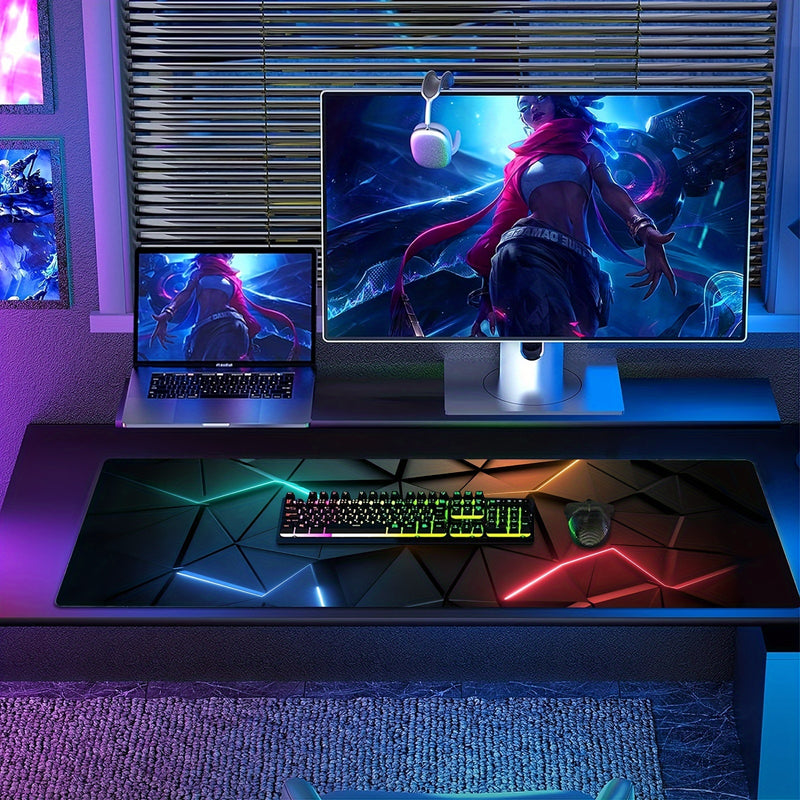 XXL Geometric Glow Mouse Pad - 80.01x29.97cm Extended Desk Mat with Non-Slip Base & Stitched Edges for Gaming, Office Work, and Home Use