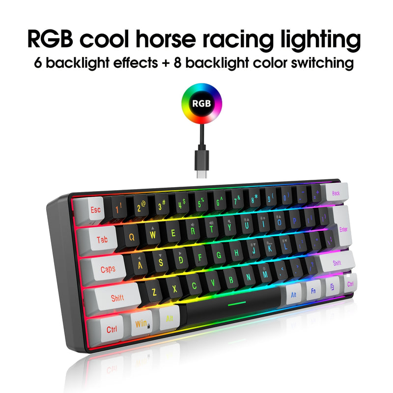 Snpurdiri 60% Wired Gaming Keyboard with RGB Backlit, Ultra-Compact 61-Key Membrane Keyboard, Portable Design for PC/Mac Gamers and Typists, USB-A Connectivity, No Battery Required