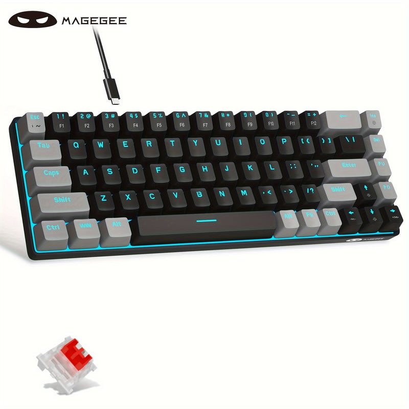 MageGee Portable 60% Mechanical Gaming Keyboard, LED Backlit Compact 68 Keys Mini Wired Office Keyboard With Blue Switch For Windows Laptop PC For Mac Gift For Birthday/Easter/President's Day/Boy/Girlfriends