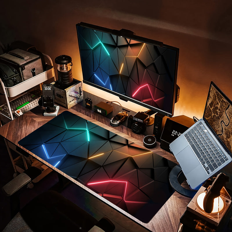 XXL Geometric Glow Mouse Pad - 80.01x29.97cm Extended Desk Mat with Non-Slip Base & Stitched Edges for Gaming, Office Work, and Home Use