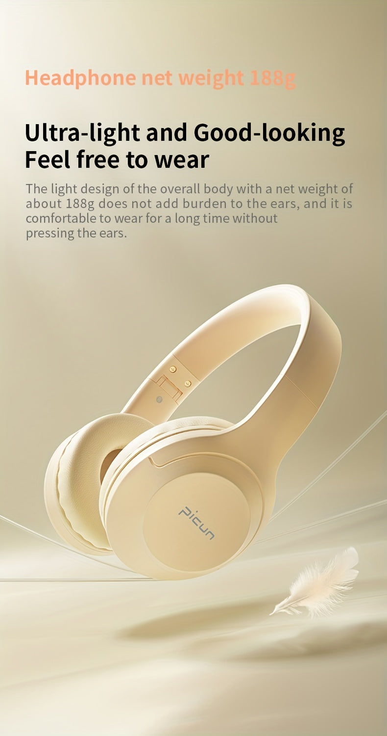 Picun B-01S Wireless Headphones, HD Stereo Sound Over Ear Headphones with Built-in Microphones, Deep Bass 46 Hours Playtime, Headset HiFi Stereo Foldable Lightweight Headset, TF/For Cellphone/PC/Home.