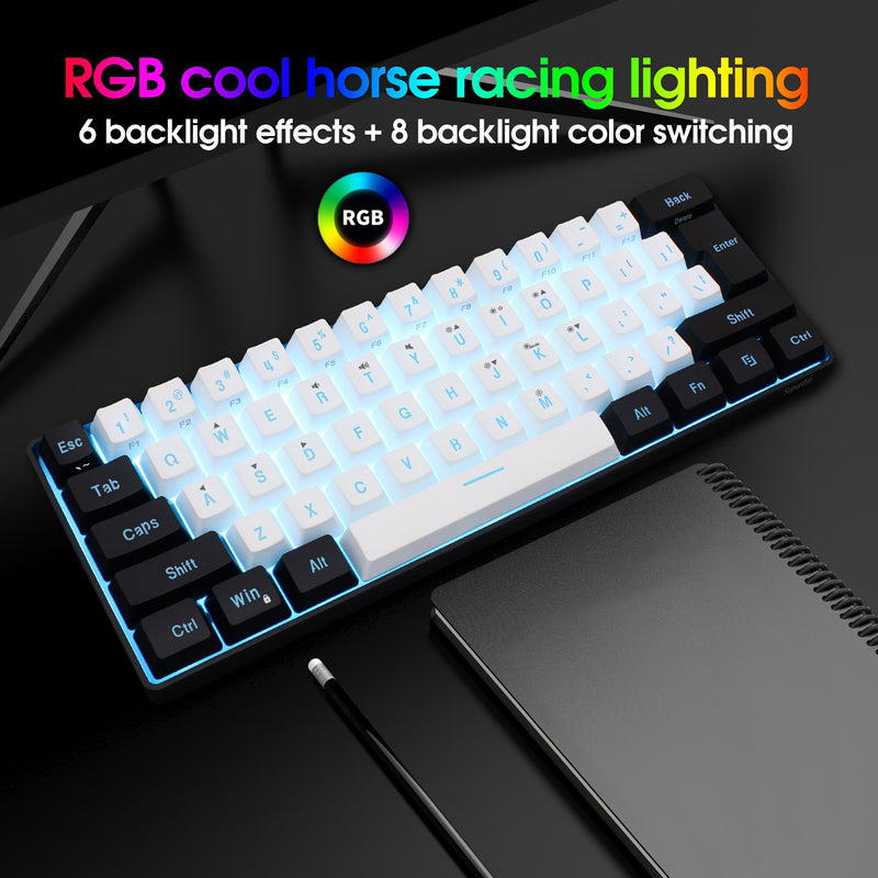 Snpurdiri 60% Wired Gaming Keyboard with RGB Backlit, Ultra-Compact 61-Key Membrane Keyboard, Portable Design for PC/Mac Gamers and Typists, USB-A Connectivity, No Battery Required