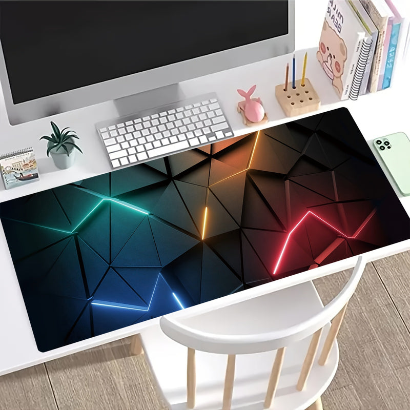 XXL Geometric Glow Mouse Pad - 80.01x29.97cm Extended Desk Mat with Non-Slip Base & Stitched Edges for Gaming, Office Work, and Home Use