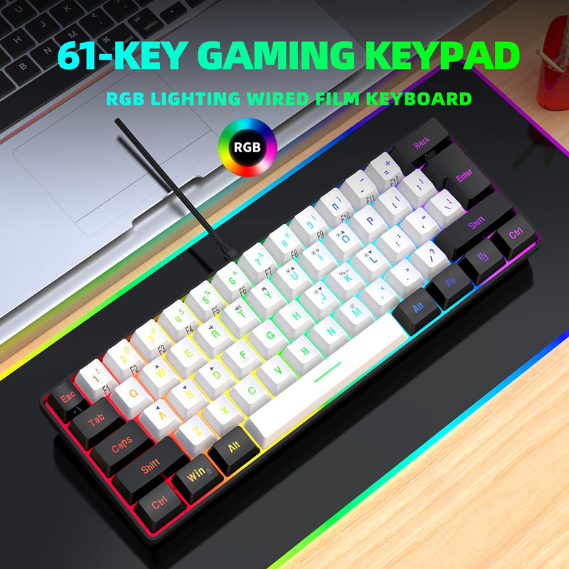 Snpurdiri 60% Wired Gaming Keyboard with RGB Backlit, Ultra-Compact 61-Key Membrane Keyboard, Portable Design for PC/Mac Gamers and Typists, USB-A Connectivity, No Battery Required