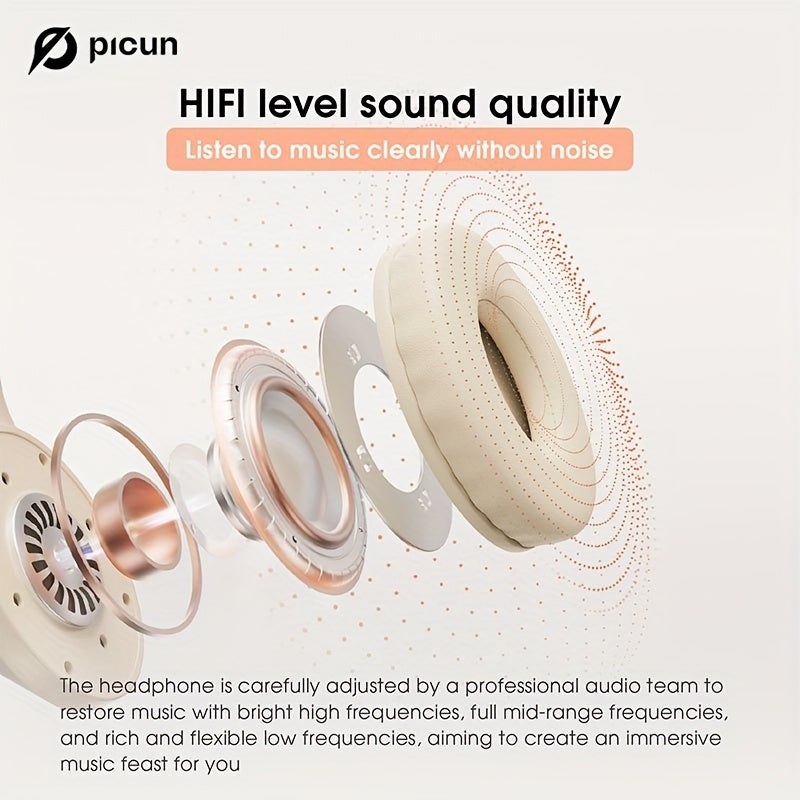 Picun B-01S Wireless Headphones, HD Stereo Sound Over Ear Headphones with Built-in Microphones, Deep Bass 46 Hours Playtime, Headset HiFi Stereo Foldable Lightweight Headset, TF/For Cellphone/PC/Home.