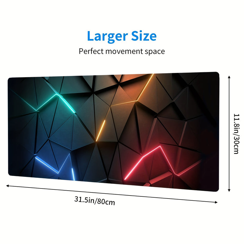 XXL Geometric Glow Mouse Pad - 80.01x29.97cm Extended Desk Mat with Non-Slip Base & Stitched Edges for Gaming, Office Work, and Home Use