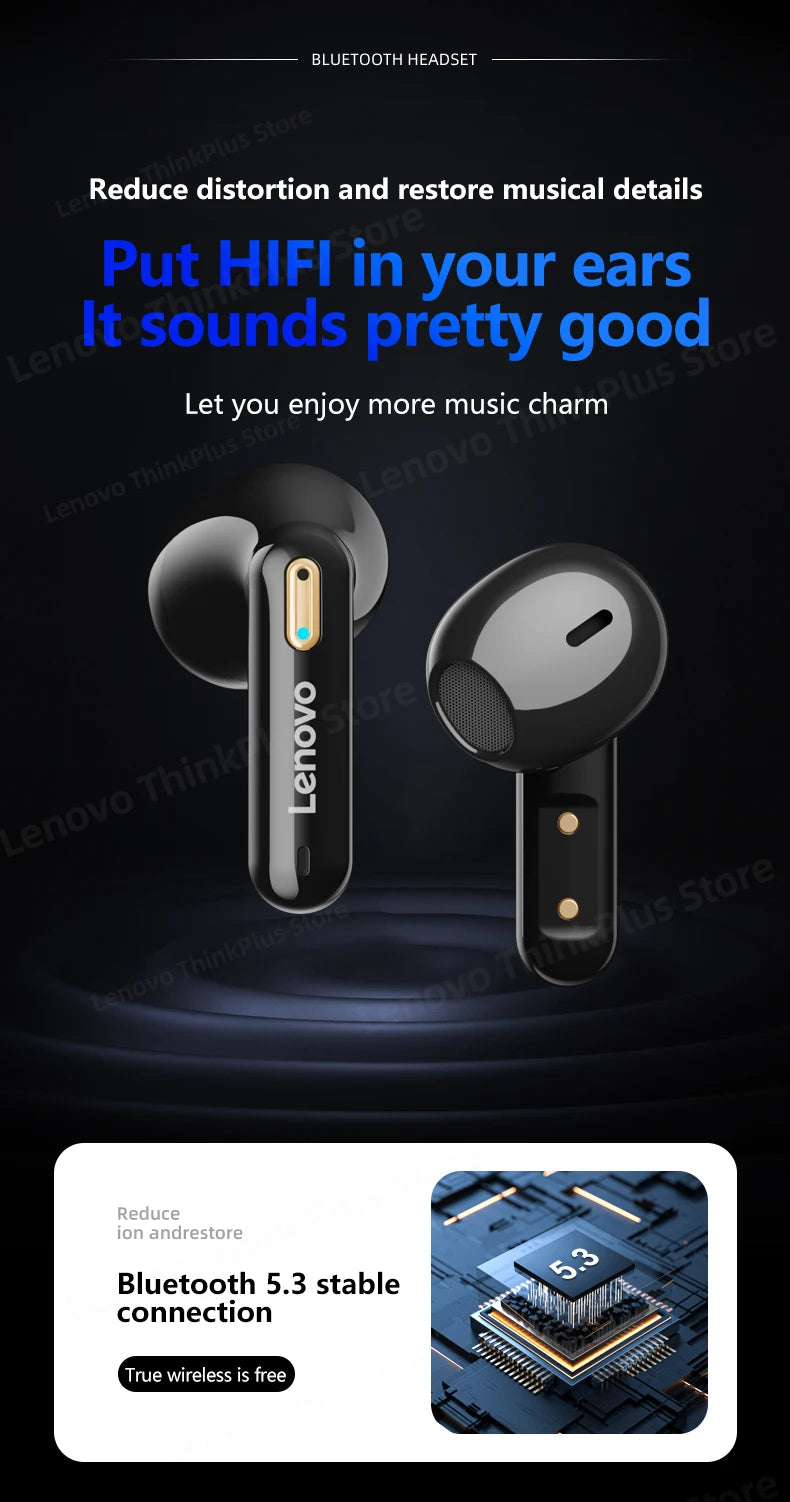 Lenovo LP6 Pro Bluetooth 5.3 Earphones TWS Sports Headphones Wireless Earbuds Dual HD Mic Headset LED Display Gaming Earphones