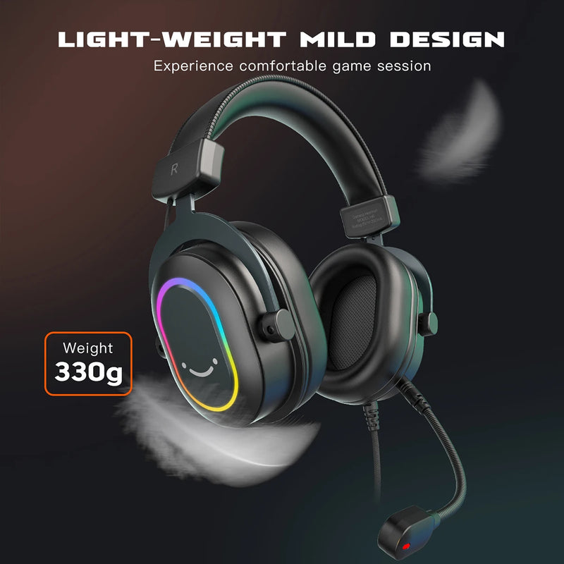 Headset Gamer RGB Dinâmico Fifine com Microfone, Fones de Ouvido Over-Ear com Som Surround 7.1, para PC, PS4, PS5, 3 Opções de EQ: Jogo, Filme, Música