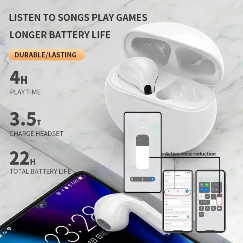 Fones de Ouvido Bluetooth Sem Fio Lenovo Air Pro 6 TWS Original Pods Earbuds Headset Esportivo Para Xiaomi Android Apple iPhone