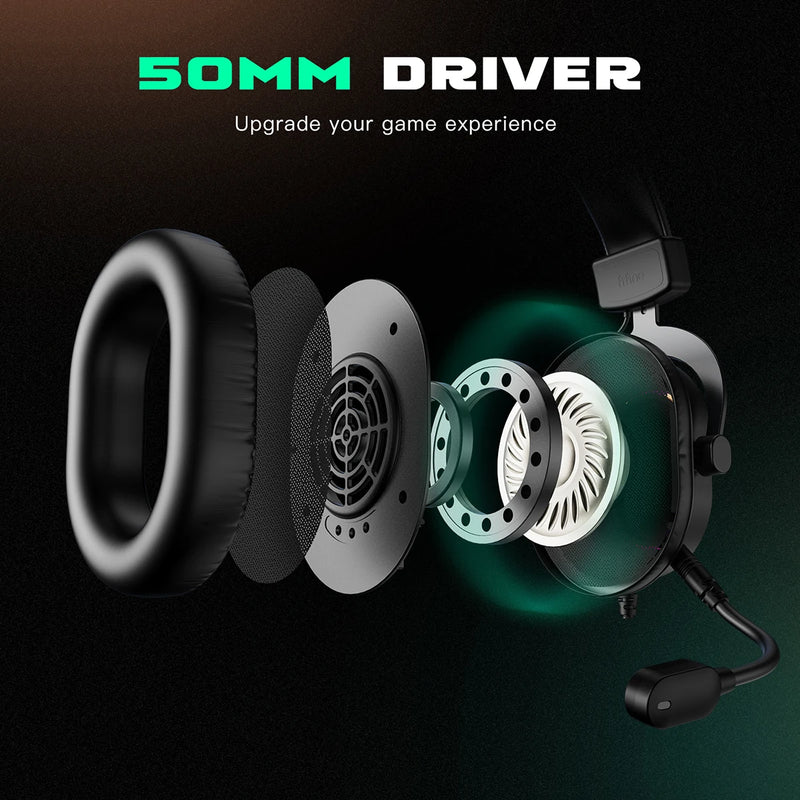 Headset Gamer RGB Dinâmico Fifine com Microfone, Fones de Ouvido Over-Ear com Som Surround 7.1, para PC, PS4, PS5, 3 Opções de EQ: Jogo, Filme, Música