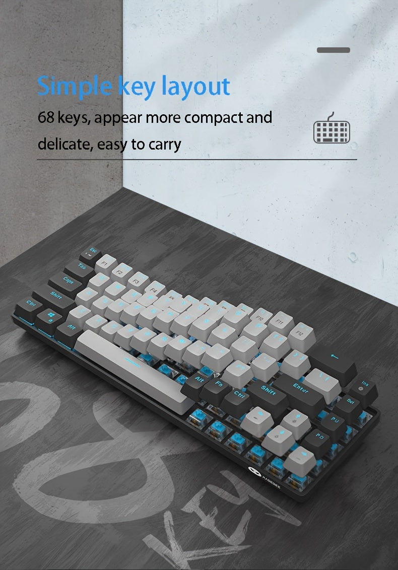 MageGee Portable 60% Mechanical Gaming Keyboard, LED Backlit Compact 68 Keys Mini Wired Office Keyboard With Blue Switch For Windows Laptop PC For Mac Gift For Birthday/Easter/President's Day/Boy/Girlfriends