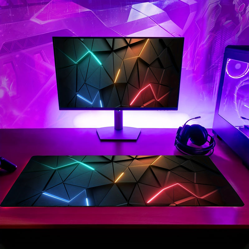 XXL Geometric Glow Mouse Pad - 80.01x29.97cm Extended Desk Mat with Non-Slip Base & Stitched Edges for Gaming, Office Work, and Home Use