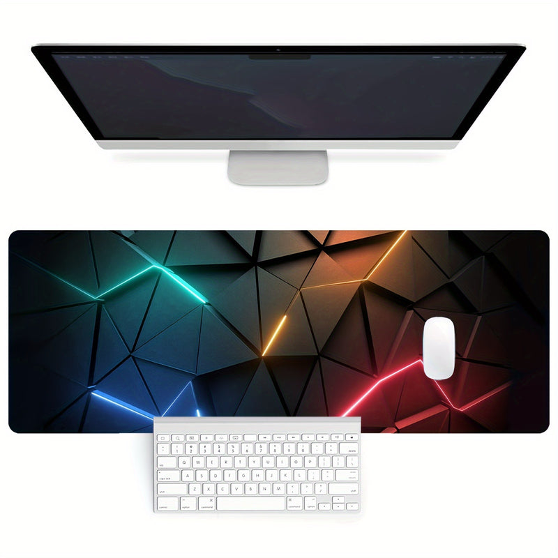 XXL Geometric Glow Mouse Pad - 80.01x29.97cm Extended Desk Mat with Non-Slip Base & Stitched Edges for Gaming, Office Work, and Home Use