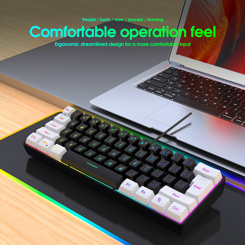 Snpurdiri 60% Wired Gaming Keyboard with RGB Backlit, Ultra-Compact 61-Key Membrane Keyboard, Portable Design for PC/Mac Gamers and Typists, USB-A Connectivity, No Battery Required