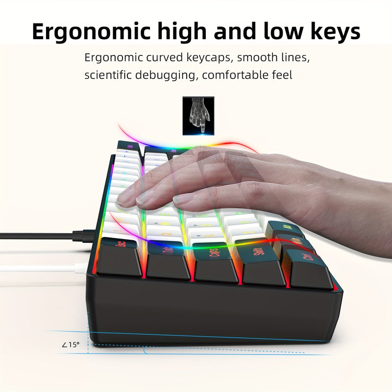 Snpurdiri 60% Wired Gaming Keyboard with RGB Backlit, Ultra-Compact 61-Key Membrane Keyboard, Portable Design for PC/Mac Gamers and Typists, USB-A Connectivity, No Battery Required