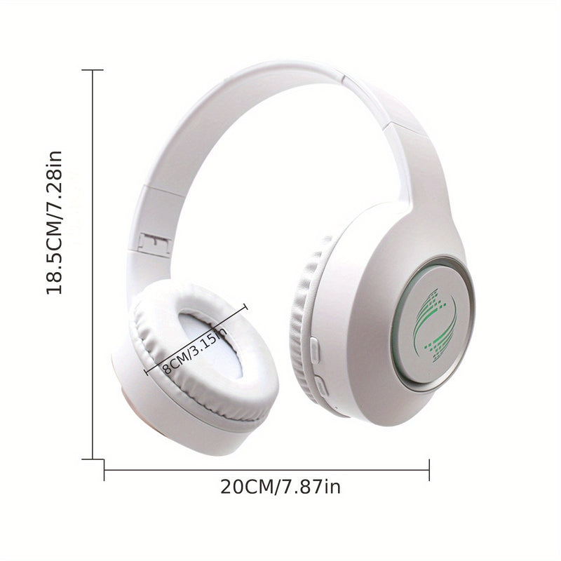 Wireless Over-Ear Headphones with LED Lights, Long Battery Life, High Fidelity Stereo Sound, Compatible with 3.5mm Jack, Wireless Function, Capacitive Microphone, for Gaming, Running, Adult Use