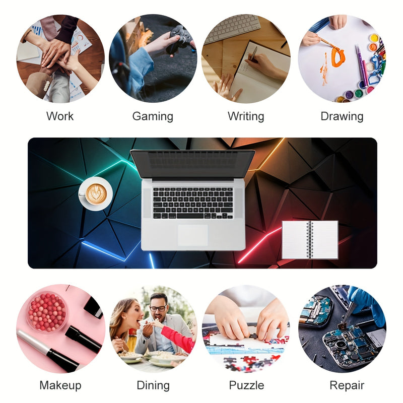 XXL Geometric Glow Mouse Pad - 80.01x29.97cm Extended Desk Mat with Non-Slip Base & Stitched Edges for Gaming, Office Work, and Home Use