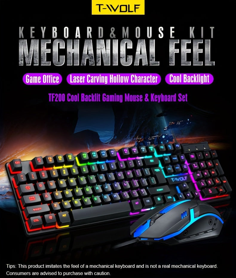 TF200 Gaming Keyboard USB Floating Mechanical Hand Feeling Wired Keyboard And Mouse Set For Gaming And Office