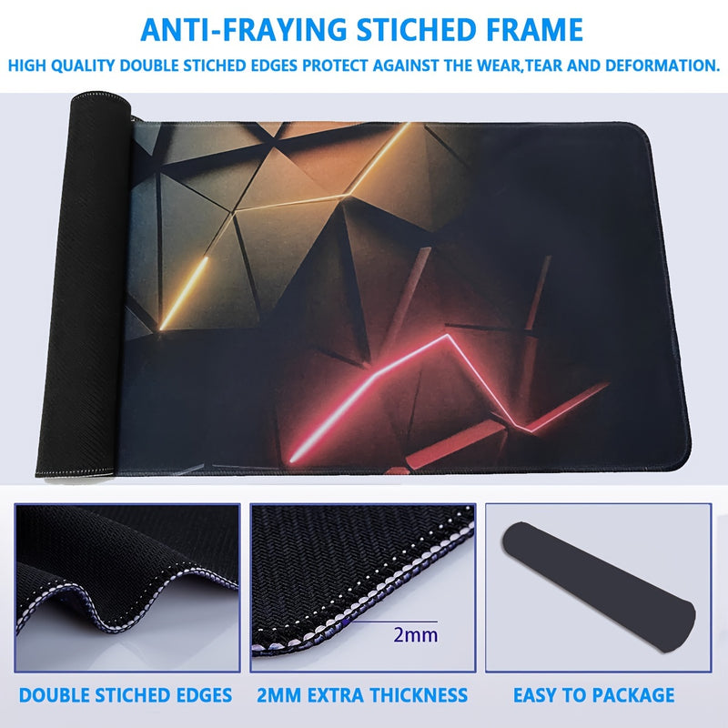 XXL Geometric Glow Mouse Pad - 80.01x29.97cm Extended Desk Mat with Non-Slip Base & Stitched Edges for Gaming, Office Work, and Home Use