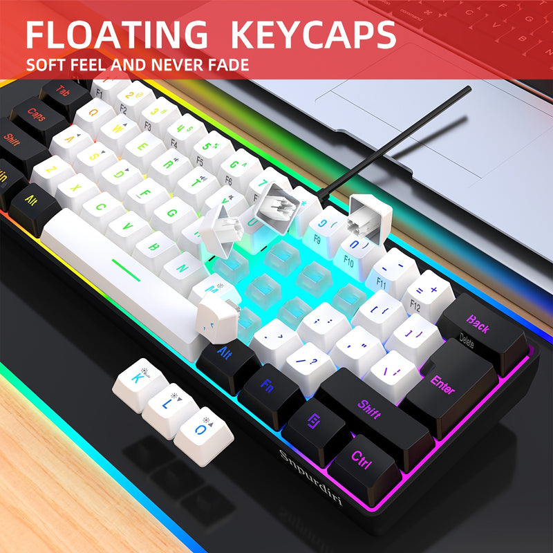 Snpurdiri 60% Wired Gaming Keyboard with RGB Backlit, Ultra-Compact 61-Key Membrane Keyboard, Portable Design for PC/Mac Gamers and Typists, USB-A Connectivity, No Battery Required