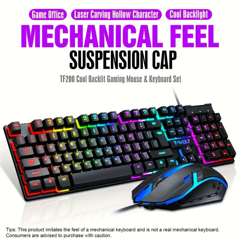 TF200 Gaming Keyboard USB Floating Mechanical Hand Feeling Wired Keyboard And Mouse Set For Gaming And Office