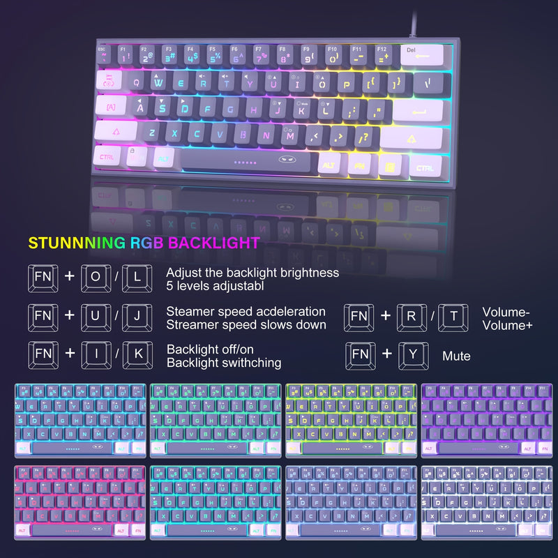 MageGee Mini 60% Gaming Keyboard, RGB Backlit 61 Keys Keyboard TS91 Ergonomic Office Computer Keyboard For PC MAC PS4 Xbox