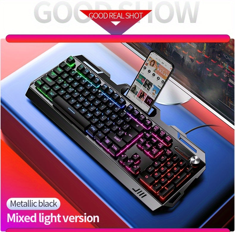 YINDIAO V2 Computer Wired Keyboard E-sports Gaming Typing Office Universal USB Plug-in Hair Light Keyboard Available For Windows System